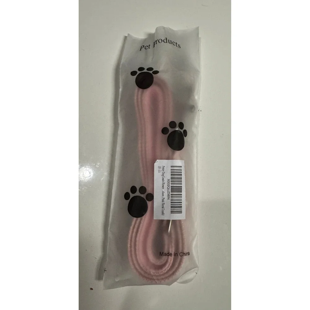 Petry Dog Leash Pink Floral Rose Pattern 4ft Durable Nylon Ribbon Pet Lead M